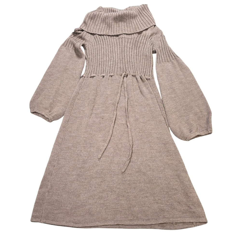 Calvin Klein Merino Wool Blend Knit Dress Womens Size S Taupe Cowl Neck Pullover